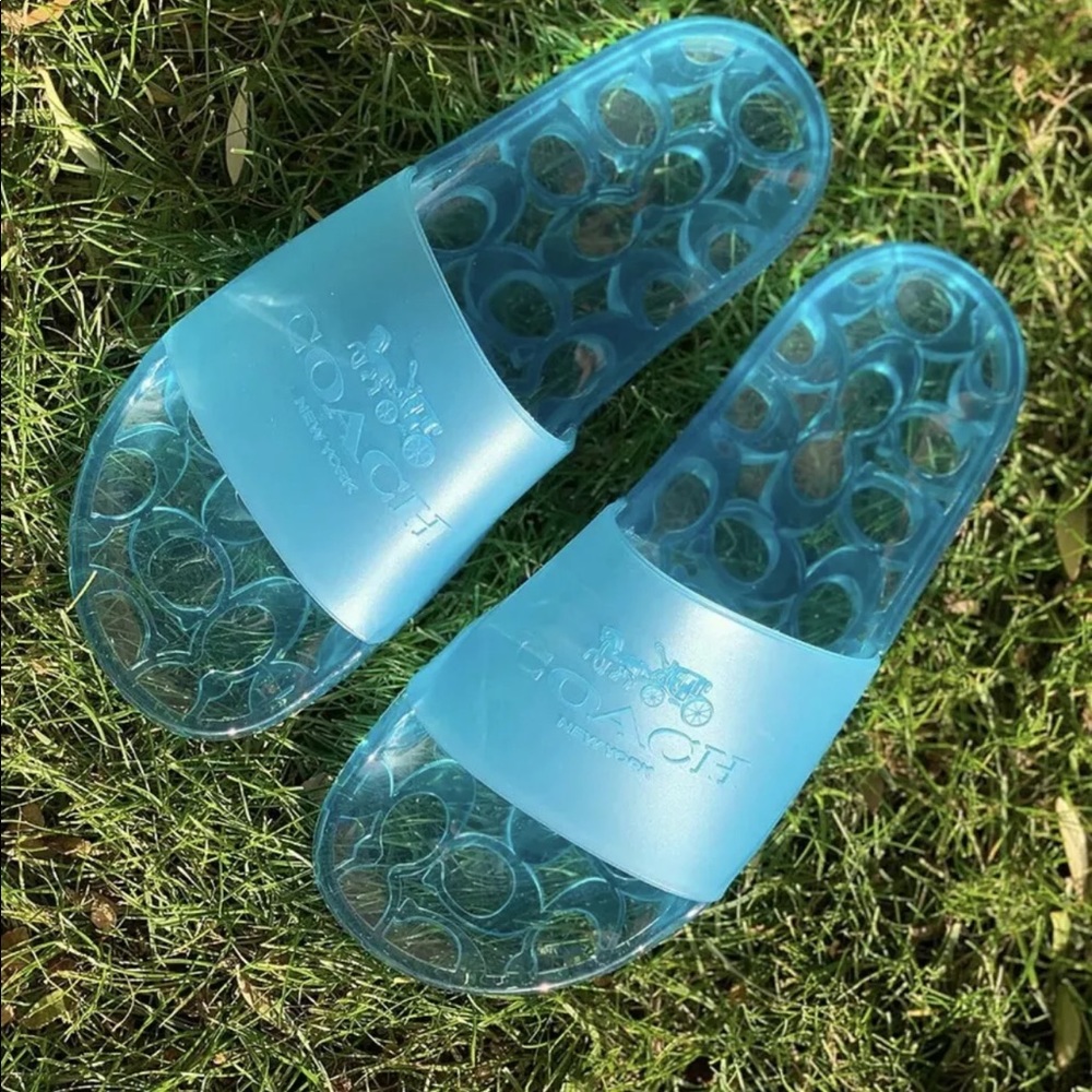 COACH Womens Sz 10 Ulyssa Water-Resistant Jelly Pool Slide Sandals BLUE